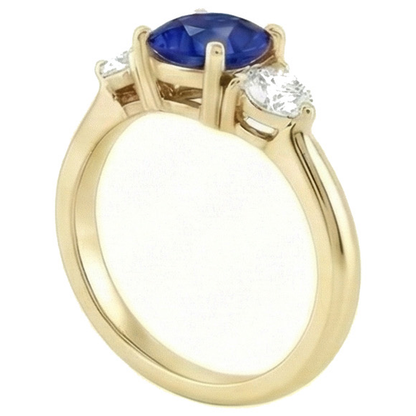 Round Natural Earth Mined Diamond Ceylon Sapphire Ring 2 Carats 3 Stone Yellow Gold Prongs