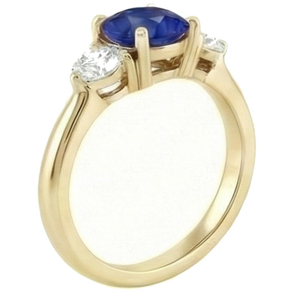 Round Natural Earth Mined Diamond Ceylon Sapphire Ring 2 Carats 3 Stone Yellow Gold Prongs