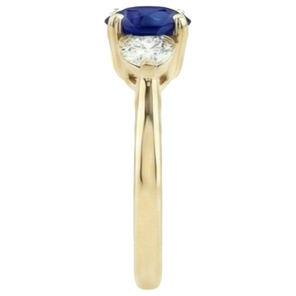 Round Natural Earth Mined Diamond Ceylon Sapphire Ring 2 Carats 3 Stone Yellow Gold Prongs