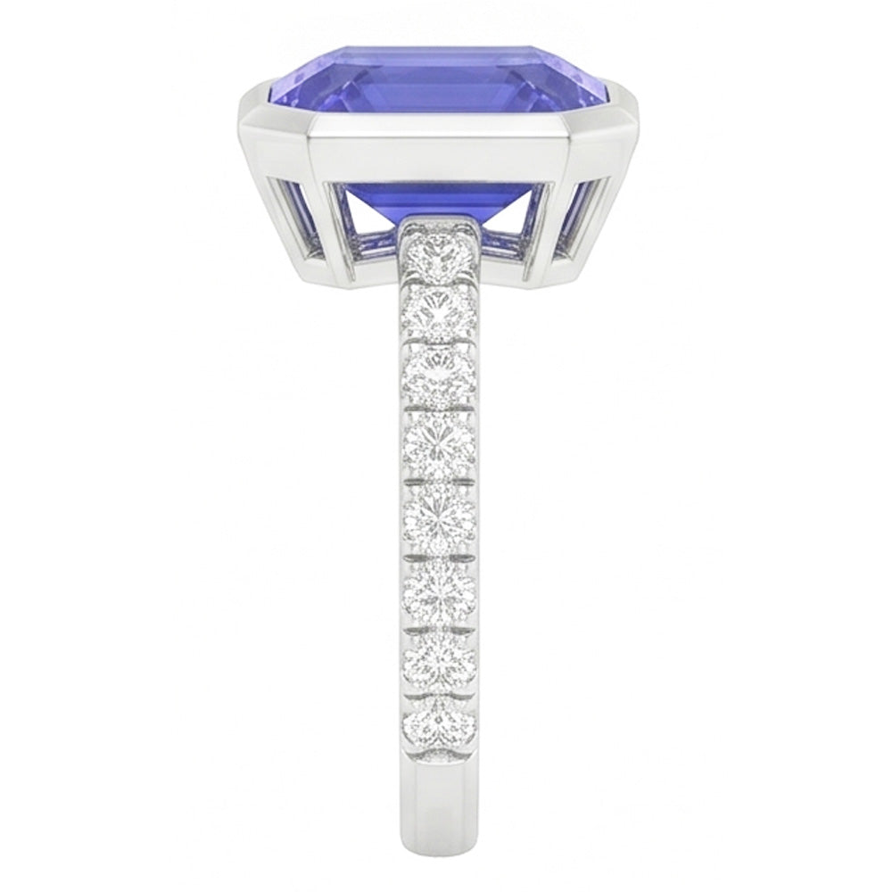 Round Natural Earth Mined Diamond Ceylon Sapphire Ring Bezel Set 4 Carats Pave Set Accents