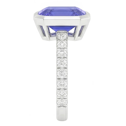Round Natural Earth Mined Diamond Ceylon Sapphire Ring Bezel Set 4 Carats Pave Set Accents