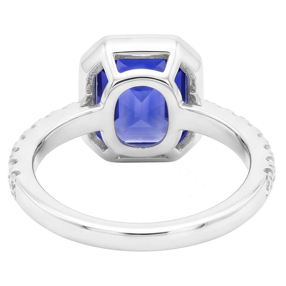 Round Natural Earth Mined Diamond Ceylon Sapphire Ring Bezel Set 4 Carats Pave Set Accents