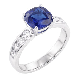 Round Natural Earth Mined Diamond Cushion Sapphire Gemstone Ring 3.50 Carats White Gold