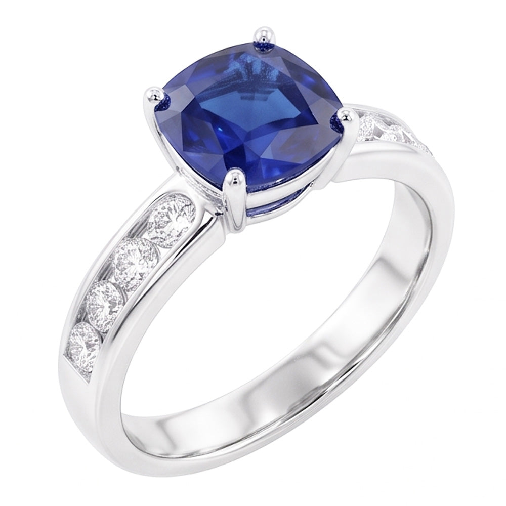 Round Natural Earth Mined Diamond Cushion Sapphire Gemstone Ring 3.50 Carats White Gold