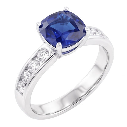 Round Natural Earth Mined Diamond Cushion Sapphire Gemstone Ring 3.50 Carats White Gold