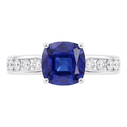 Round Natural Earth Mined Diamond Cushion Sapphire Gemstone Ring 3.50 Carats White Gold