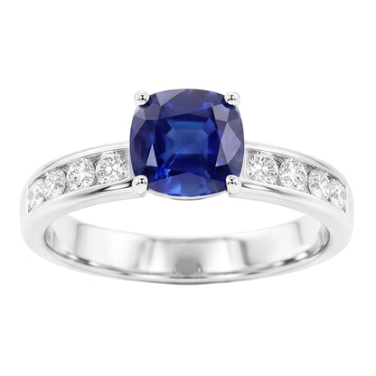 Round Natural Earth Mined Diamond Cushion Sapphire Gemstone Ring 3.50 Carats White Gold