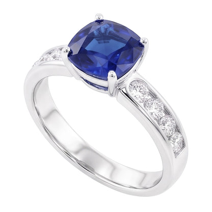 Round Natural Earth Mined Diamond Cushion Sapphire Gemstone Ring 3.50 Carats White Gold