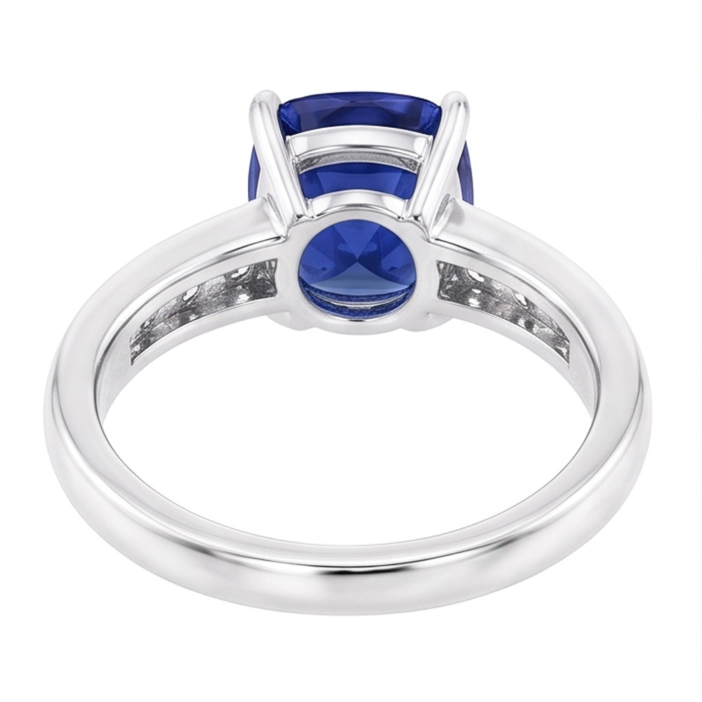 Round Natural Earth Mined Diamond Cushion Sapphire Gemstone Ring 3.50 Carats White Gold
