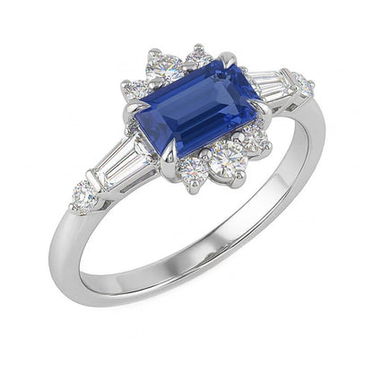 Round Natural Earth Mined Diamond Emerald Sapphire & Baguette Cut Ring 2.50 Carats