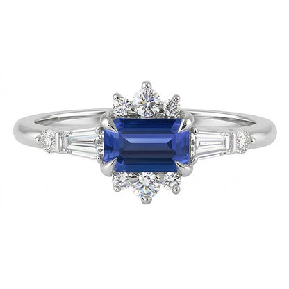 Round Natural Earth Mined Diamond Emerald Sapphire & Baguette Cut Ring 2.50 Carats