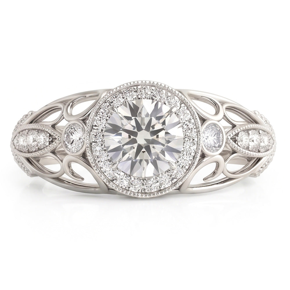 Round Natural Earth Mined Diamond Engagement Anniversary 1.10 Carat Fancy Ring WG 14K