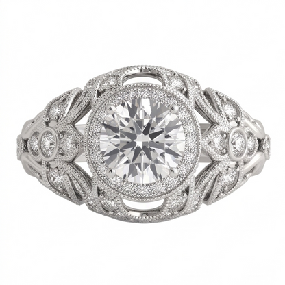 Round Natural Earth Mined Diamond Engagement Anniversary Ring Vintage Style 2 Ct. WG 14K