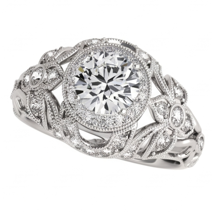 Round Natural Earth Mined Diamond Engagement Anniversary Ring Vintage Style 2 Ct. WG 14K