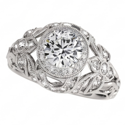 Round Natural Earth Mined Diamond Engagement Anniversary Ring Vintage Style 2 Ct. WG 14K