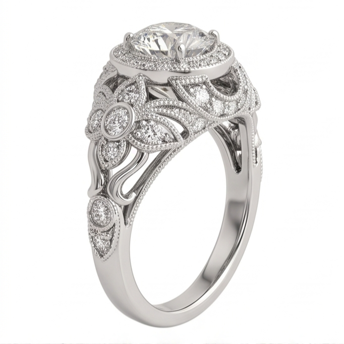Round Natural Earth Mined Diamond Engagement Anniversary Ring Vintage Style 2 Ct. WG 14K