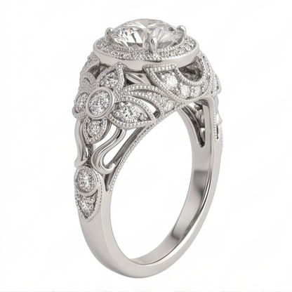 Round Natural Earth Mined Diamond Engagement Anniversary Ring Vintage Style 2 Ct. WG 14K