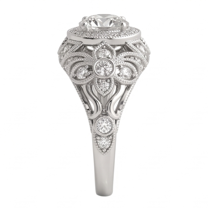 Round Natural Earth Mined Diamond Engagement Anniversary Ring Vintage Style 2 Ct. WG 14K