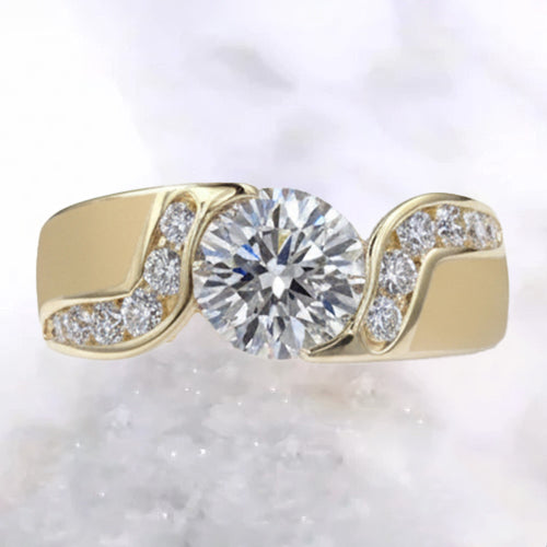 Round Natural Earth Mined Diamond Engagement Ring 1.80 Carats Yellow Gold Jewelry New