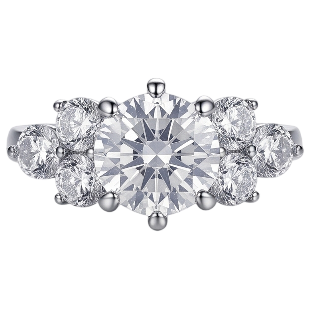 Round Natural Earth Mined Diamond Engagement Ring 3.80 Ct Basket Setting White Gold 14K