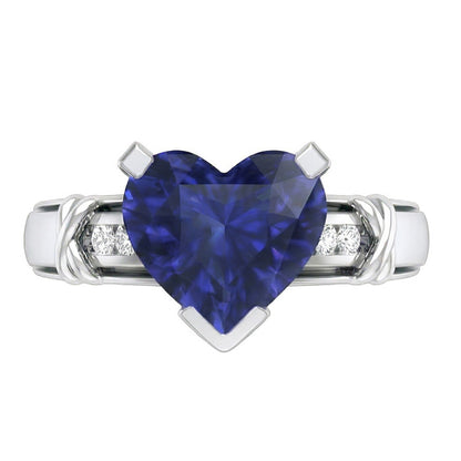 Round Natural Earth Mined Diamond Engagement Ring 3 Carats Ceylon Blue Sapphire X Style