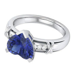 Round Natural Earth Mined Diamond Engagement Ring 3 Carats Ceylon Blue Sapphire X Style