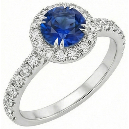 Round Natural Earth Mined Diamond Engagement Ring Halo Ceylon Sapphire Jewelry 3.50 Carats