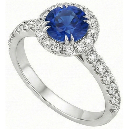 Round Natural Earth Mined Diamond Engagement Ring Halo Ceylon Sapphire Jewelry 3.50 Carats