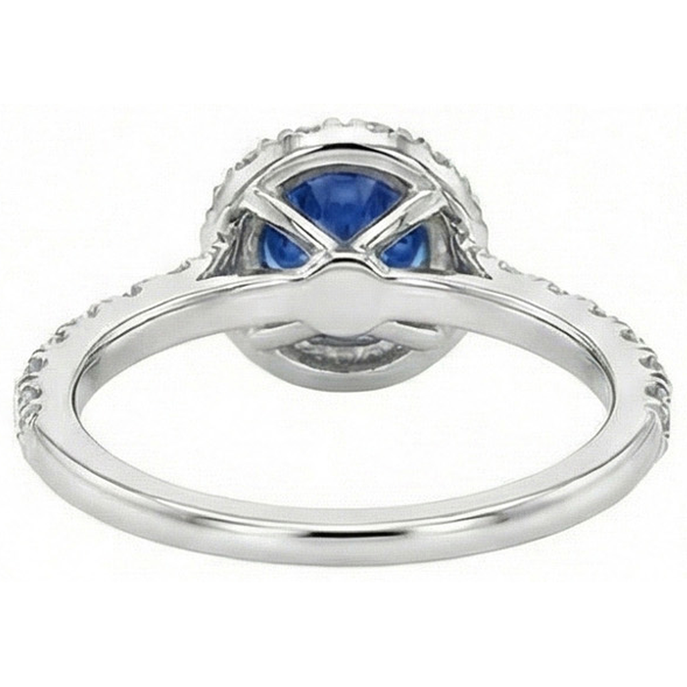 Round Natural Earth Mined Diamond Engagement Ring Halo Ceylon Sapphire Jewelry 3.50 Carats