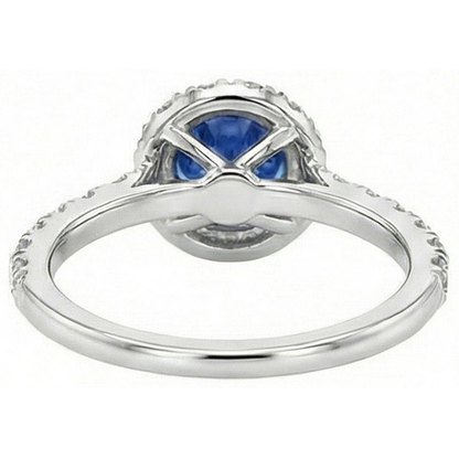 Round Natural Earth Mined Diamond Engagement Ring Halo Ceylon Sapphire Jewelry 3.50 Carats