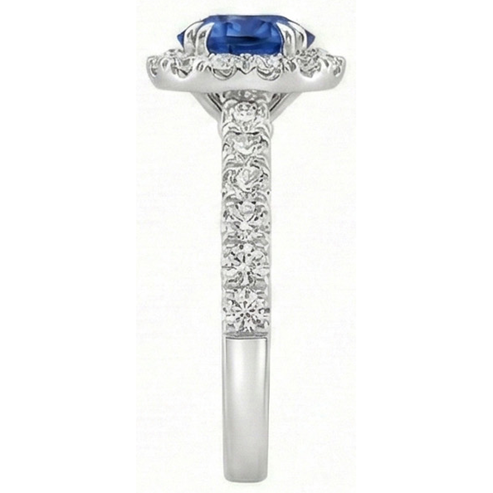 Round Natural Earth Mined Diamond Engagement Ring Halo Ceylon Sapphire Jewelry 3.50 Carats