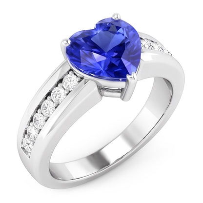 Round Natural Earth Mined Diamond Engagement Ring Heart Blue Sapphire 3.50 Carats