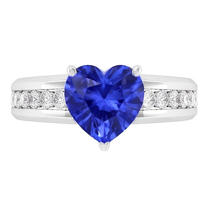 Round Natural Earth Mined Diamond Engagement Ring Heart Blue Sapphire 3.50 Carats