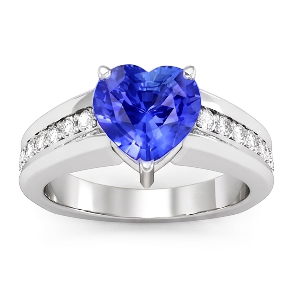 Round Natural Earth Mined Diamond Engagement Ring Heart Blue Sapphire 3.50 Carats