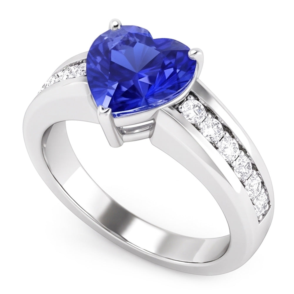 Round Natural Earth Mined Diamond Engagement Ring Heart Blue Sapphire 3.50 Carats