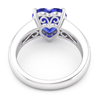 Round Natural Earth Mined Diamond Engagement Ring Heart Blue Sapphire 3.50 Carats
