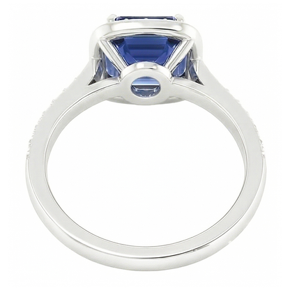 Round Natural Earth Mined Diamond Halo Asscher Blue Sapphire Engagement Ring 1.75 Carats