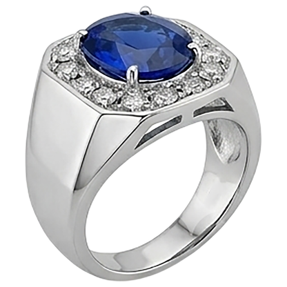Round Natural Earth Mined Diamond Halo Oval Sapphire Ring Gold Men's Jewelry 3.50 Carats