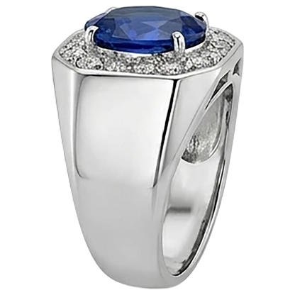 Round Natural Earth Mined Diamond Halo Oval Sapphire Ring Gold Men's Jewelry 3.50 Carats