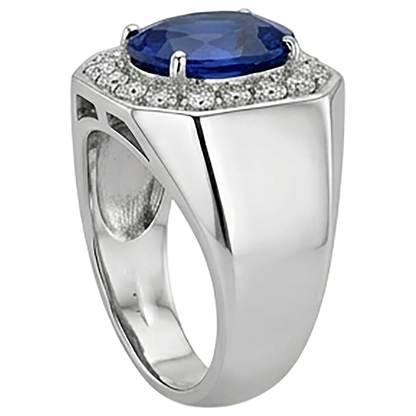 Round Natural Earth Mined Diamond Halo Oval Sapphire Ring Gold Men's Jewelry 3.50 Carats