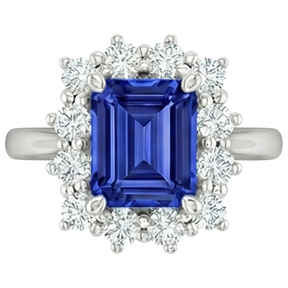 Round Natural Earth Mined Diamond Halo Ring Flower Style Emerald Blue Sapphire 4.50 Carats