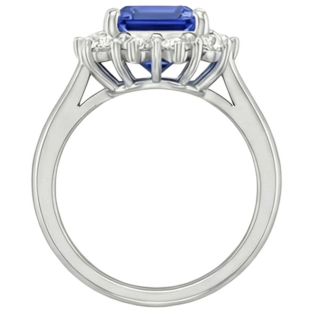 Round Natural Earth Mined Diamond Halo Ring Flower Style Emerald Blue Sapphire 4.50 Carats