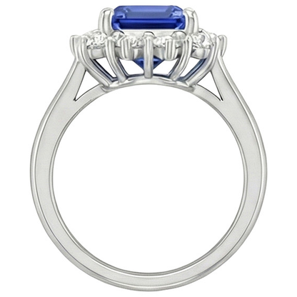 Round Natural Earth Mined Diamond Halo Ring Flower Style Emerald Blue Sapphire 4.50 Carats