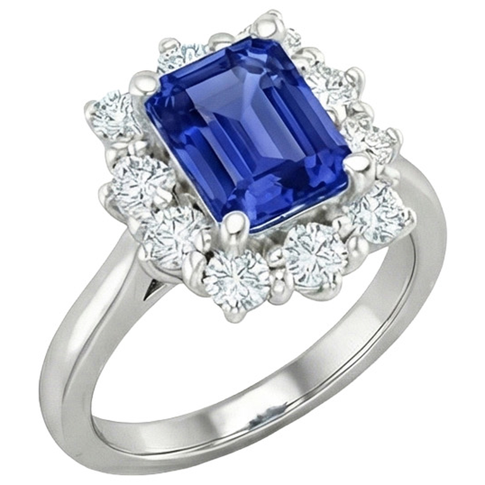 Round Natural Earth Mined Diamond Halo Ring Flower Style Emerald Blue Sapphire 4.50 Carats