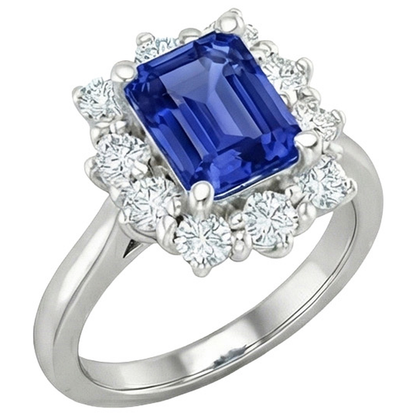 Round Natural Earth Mined Diamond Halo Ring Flower Style Emerald Blue Sapphire 4.50 Carats