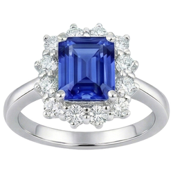 Round Natural Earth Mined Diamond Halo Ring Flower Style Emerald Blue Sapphire 4.50 Carats
