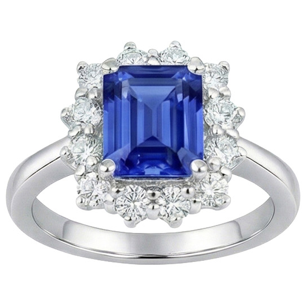 Round Natural Earth Mined Diamond Halo Ring Flower Style Emerald Blue Sapphire 4.50 Carats