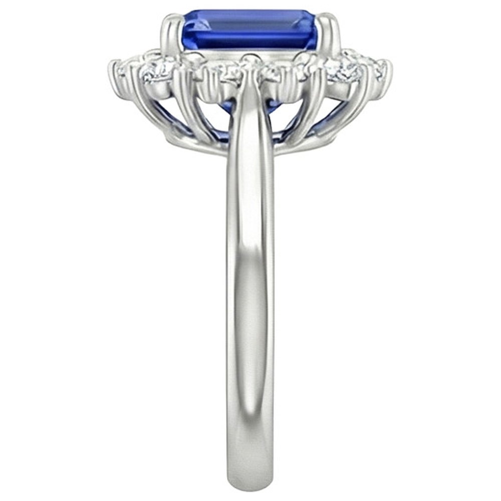 Round Natural Earth Mined Diamond Halo Ring Flower Style Emerald Blue Sapphire 4.50 Carats