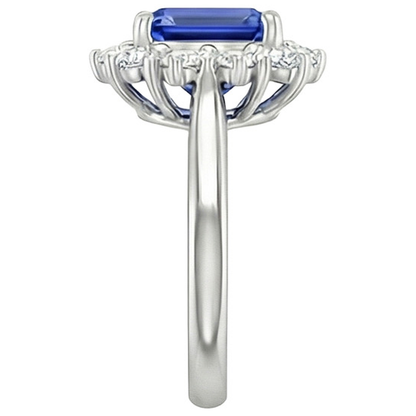 Round Natural Earth Mined Diamond Halo Ring Flower Style Emerald Blue Sapphire 4.50 Carats