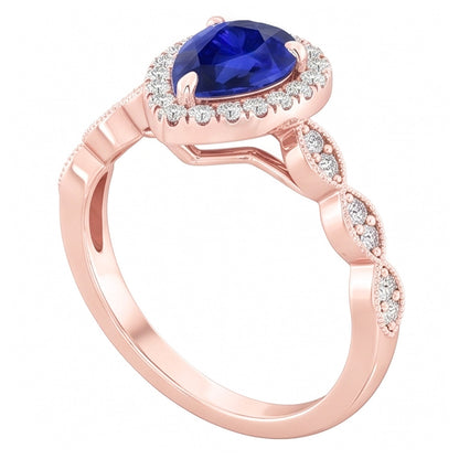 Round Natural Earth Mined Diamond Halo Ring Pear Sri Lankan Sapphire 5 Carats